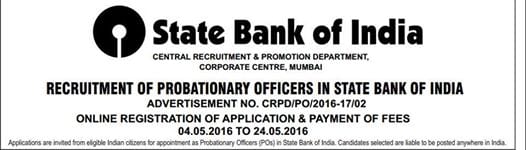 SBI invites applications for 2200 PO posts; 24th May last date