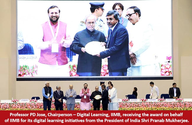 IIM Bangalore honored with award for MOOCs by President during the launch of the SWAYAM platform