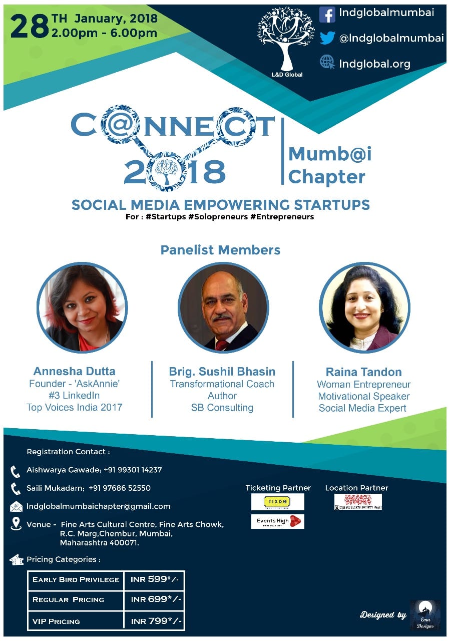L&D Global, Mumbai presents Connect 2018 on theme Social Media Empowering StartUps on 28 Jan