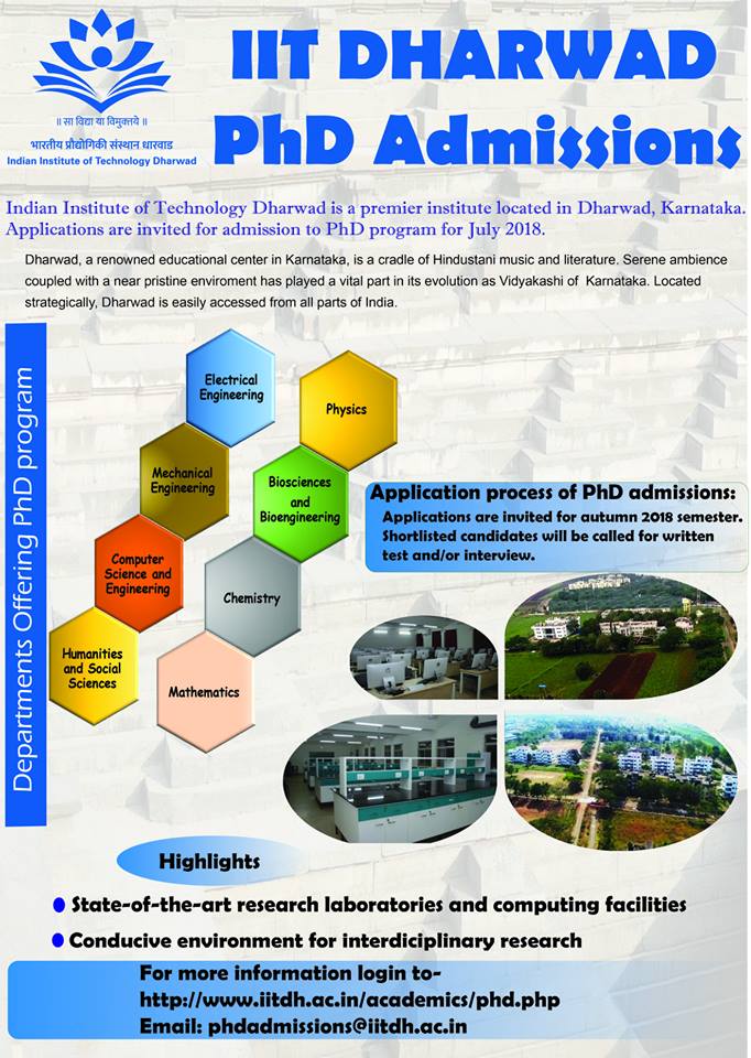 IIT Dharwad: Admission for PhD Program 2018-19 (Spring Semester)