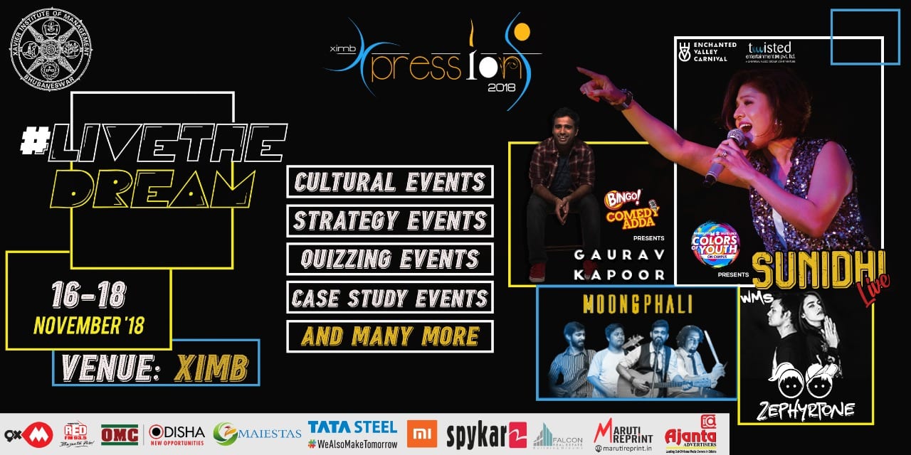 XIMB’s Xpressions 2018 – 3 Days to Go Xpressions 2018, the management cultural fest of XIMB, one of the biggest Management-Cultural fest of India, is a three-day extravaganza which is scheduled to take place from 16th to 18th November 2018.