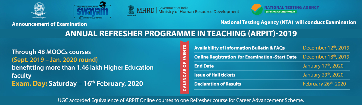 NTA to conduct Annual Refresher Programme in Teaching (ARPIT) Examination in Feb 2020