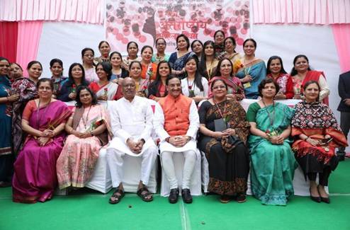 Union HRD Minister felicitates women employees of HRD ministry at International Women’s Day Celebration programme in New Delhi today