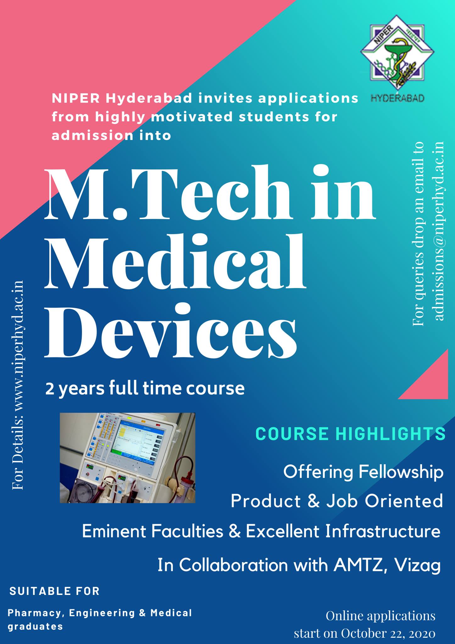 NIPERs Guwahati, Hyderabad and Mohali Launch a new MTech programme in Medical Devices