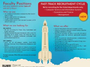 BITS Pilani Hiring Faculty Posts for its Four On-Campuses and Seven Off-Campuses