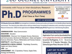 Admission open for PhD programmes in GD Goenka University, Gurgaon for July 2017 session #Admission #PhD