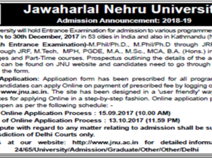 Jawaharlal Nehru University (JNU) releases admission notification for 2018-19; Exam in December and application open from 15 Sept 2017