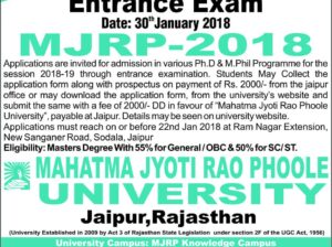 PhD admission open in Mahatma Jyoti Rao Phoole University Jaipur for 2018-19