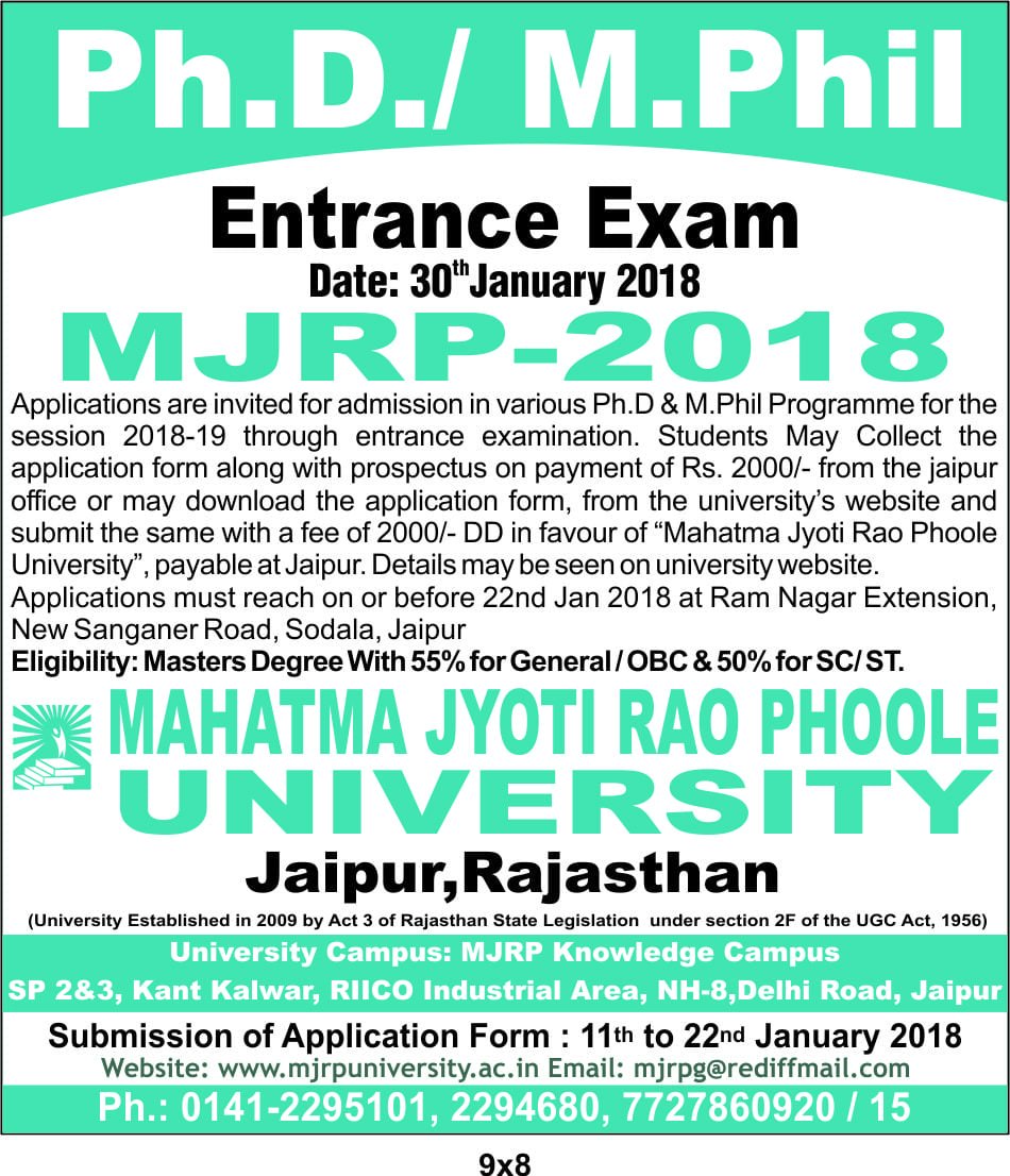 university jaipur phd admission