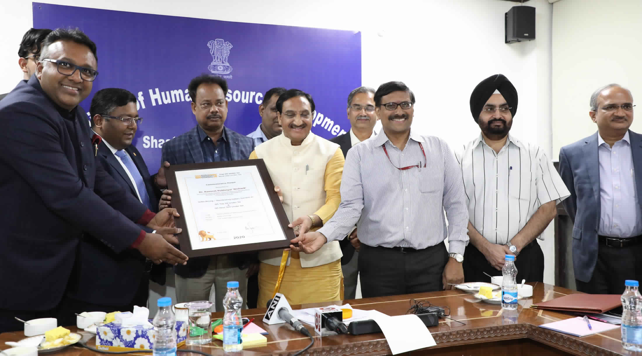 Union HRD Minister felicitates heads of IIT Bombay, IIT Delhi and IISc Bangalore for securing top 200 of QS World Rankings 2020