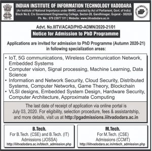 IIIT Vadodara releases PhD Admission notification for Autumn 2020-21