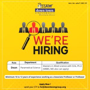 Assam downtown University (AdtU) Recruiting Faculty Posts