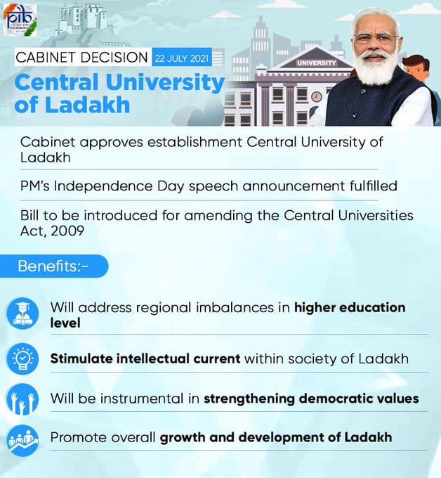 Union Cabinet Approves to Establish a Central University in Ladakh