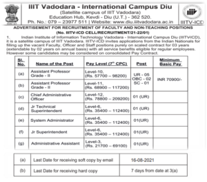 IIIT Vadodara - International Campus Diu recruiting Assistant Professors and Non-Academic posts